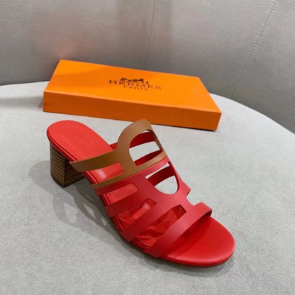 HERM Celena Sandals 50mm In Red/Brown Calfskin
