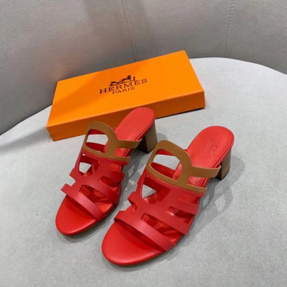 HERM Celena Sandals 50mm In Red/Brown Calfskin