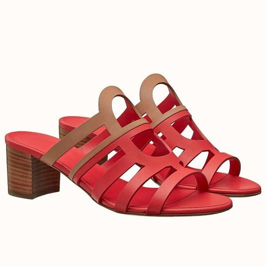 HERM Celena Sandals 50mm In Red/Brown Calfskin