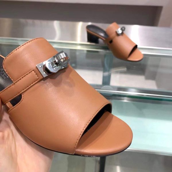 HERM Candy 40mm Sandals In Brown Calfskin