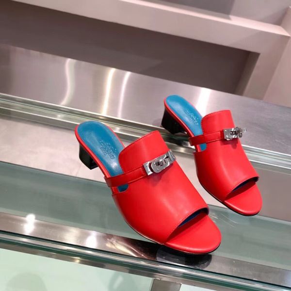 HERM Candy 40mm Sandals In Red Calfskin
