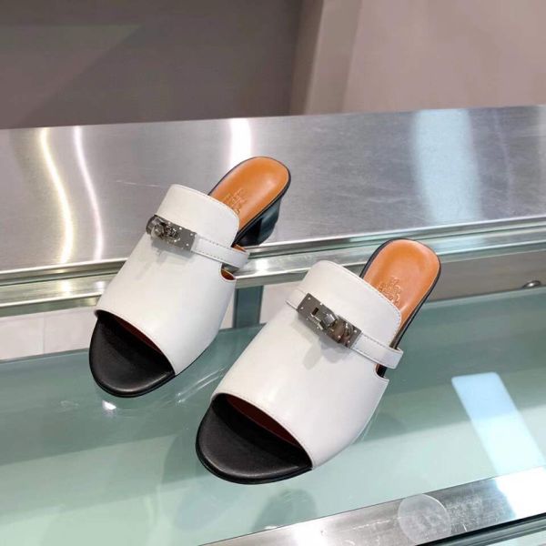 HERM Candy 40mm Sandals In White Calfskin