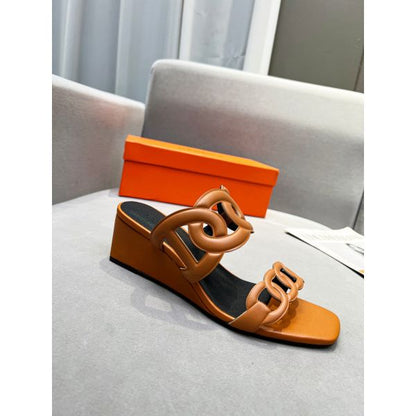 HERM Figari 55mm Wedge Sandals In Brown Nappa Leather