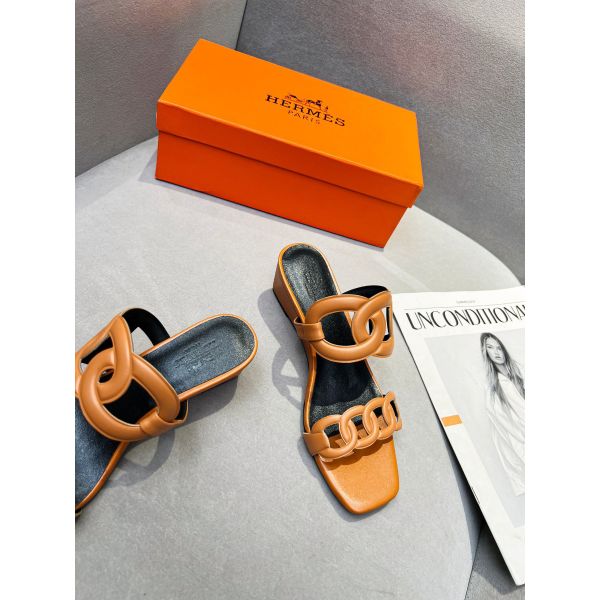 HERM Figari 55mm Wedge Sandals In Brown Nappa Leather