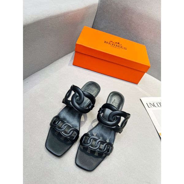 HERM Figari 55mm Wedge Sandals In Black Nappa Leather
