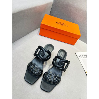 HERM Figari 55mm Wedge Sandals In Black Nappa Leather
