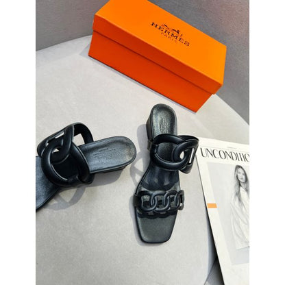 HERM Figari 55mm Wedge Sandals In Black Nappa Leather