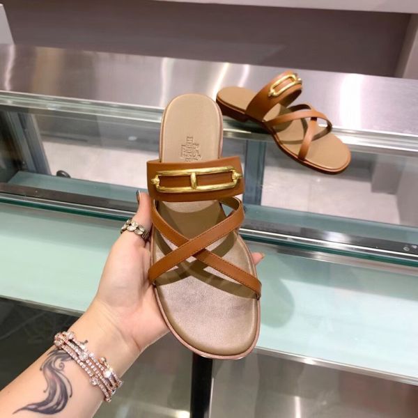 HERM Claire Sandals In Brown Calfskin