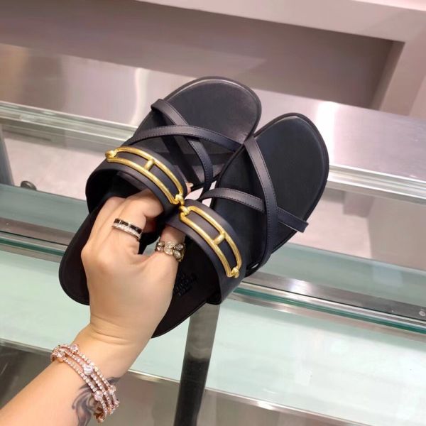 HERM Claire Sandals In Black Calfskin