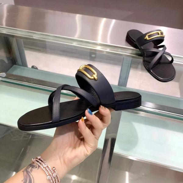 HERM Claire Sandals In Black Calfskin