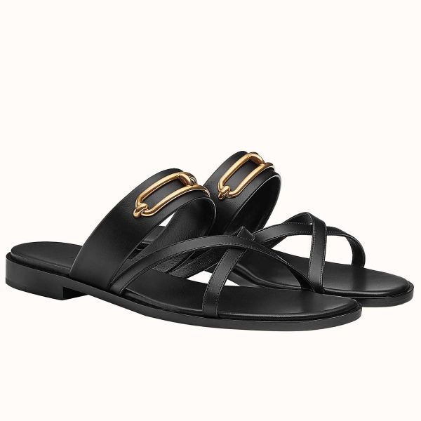 HERM Claire Sandals In Black Calfskin