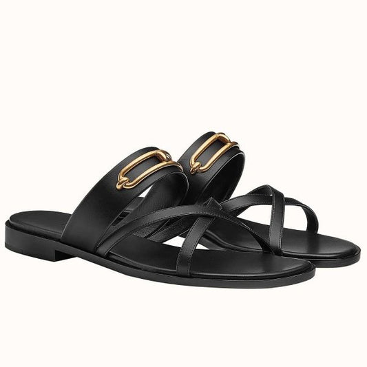 HERM Claire Sandals In Black Calfskin