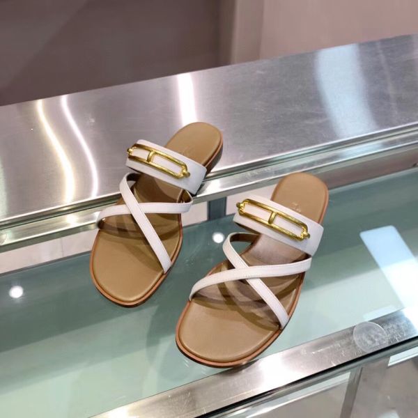 HERM Claire Sandals In White Calfskin