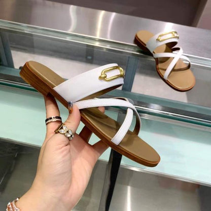 HERM Claire Sandals In White Calfskin