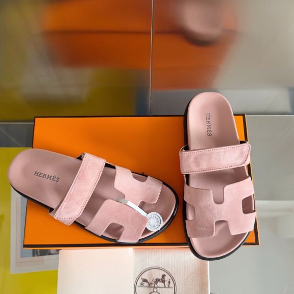 HERM Women's Chypre Sandals In Pink Suede Calfskin