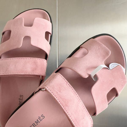 HERM Women's Chypre Sandals In Pink Suede Calfskin