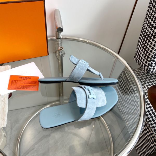 HERM Galerie Sandals In Vert D'eau Suede Leather
