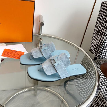 HERM Galerie Sandals In Vert D'eau Suede Leather