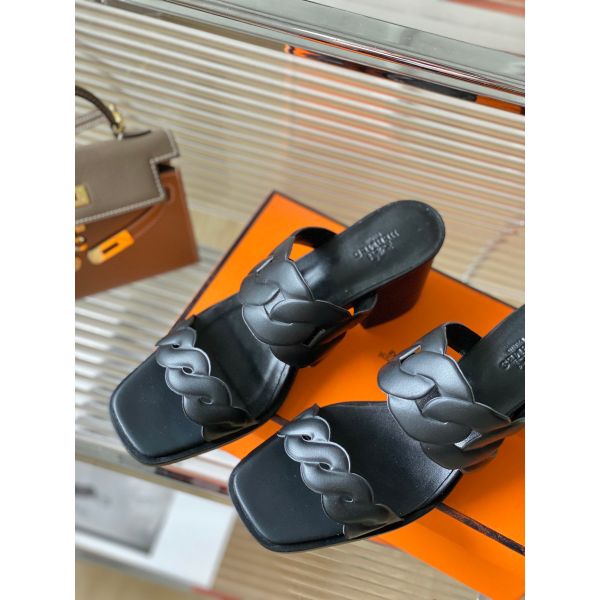 HERM Gaby Sandals 60mm in Black Nappa Leather