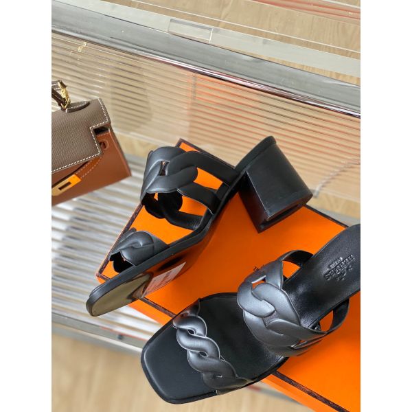 HERM Gaby Sandals 60mm in Black Nappa Leather