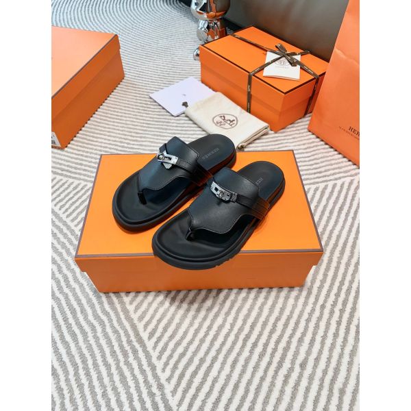 HERM Empire Sandals in Black Calfskin