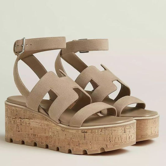 HERM Havane 30 Sandals in Beige Suede Leather