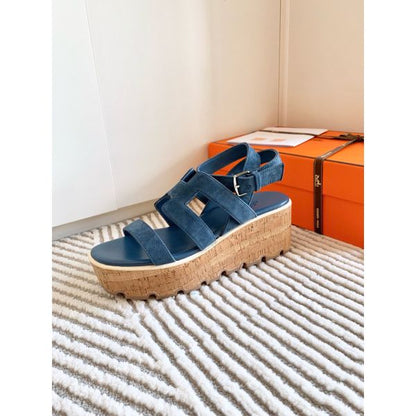 HERM Havane 30 Sandals in Blue Suede Leather