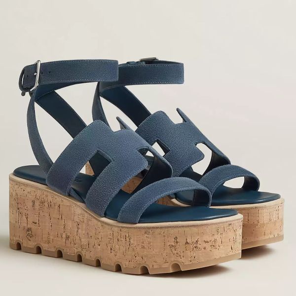 HERM Havane 30 Sandals in Blue Suede Leather