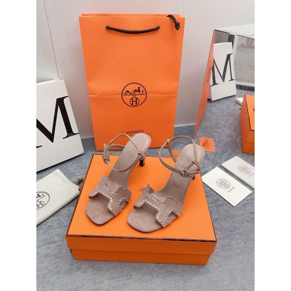 HERM Heden 80 Sandals in Beige Suede Leather with Rhinestone