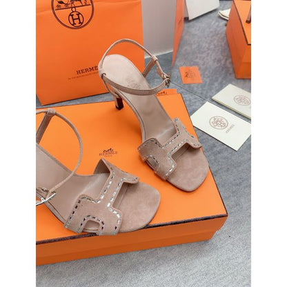 HERM Heden 80 Sandals in Beige Suede Leather with Rhinestone