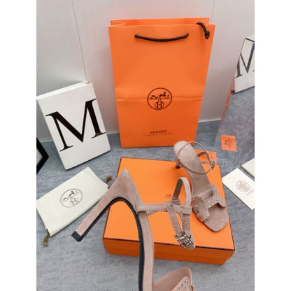 HERM Heden 80 Sandals in Beige Suede Leather with Rhinestone