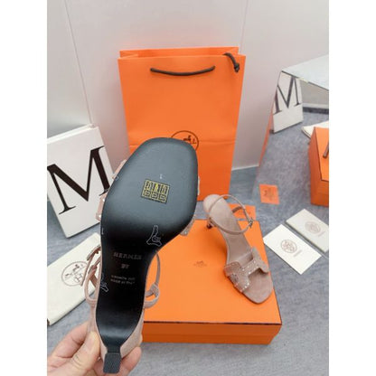 HERM Heden 80 Sandals in Beige Suede Leather with Rhinestone