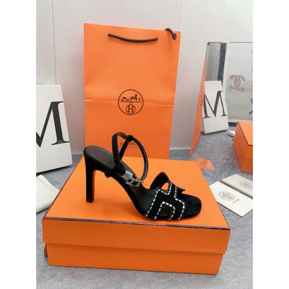 HERM Heden 80 Sandals in Black Suede Leather with Rhinestone