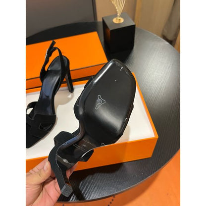 HERM Heden 80 Sandals in Black Suede Leather