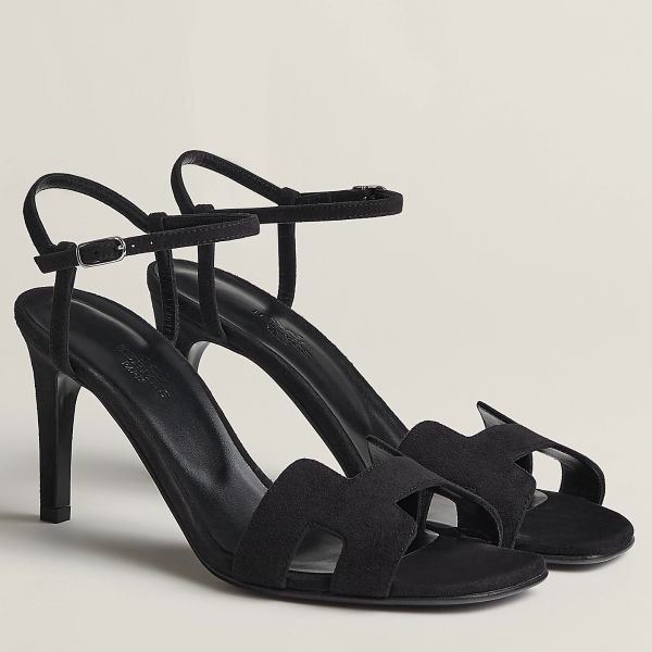 HERM Heden 80 Sandals in Black Suede Leather