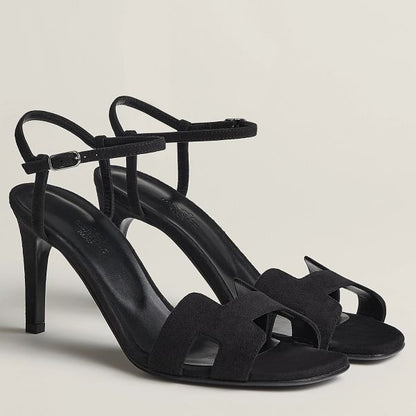 HERM Heden 80 Sandals in Black Suede Leather