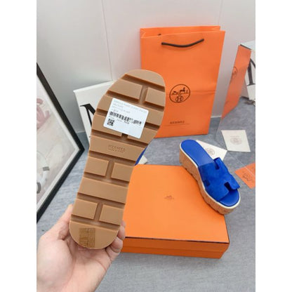 HERM Eze 30 Cork Platform Sandals in Blue Suede Leather