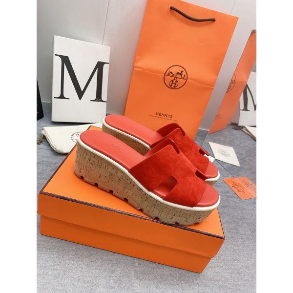 HERM Eze 30 Cork Platform Sandals in Piment Suede Leather