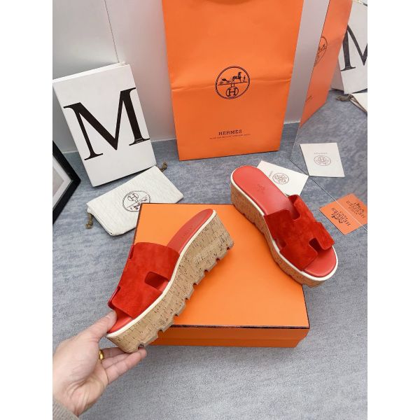 HERM Eze 30 Cork Platform Sandals in Piment Suede Leather