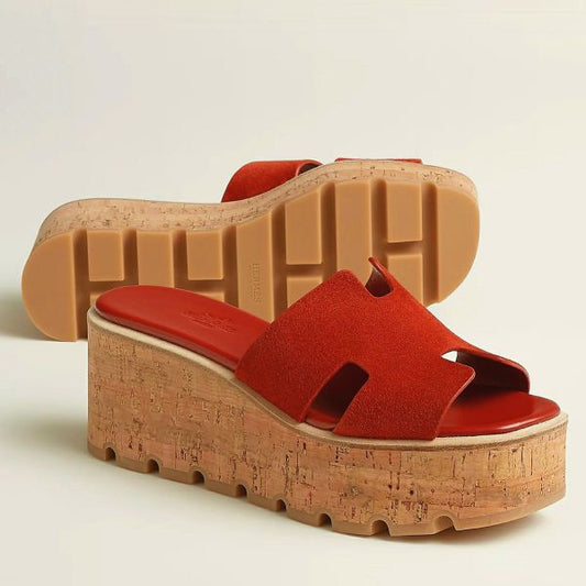 HERM Eze 30 Cork Platform Sandals in Piment Suede Leather