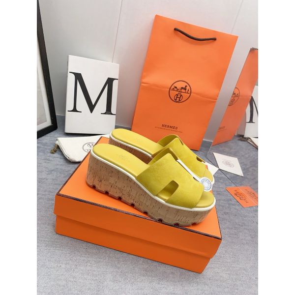 HERM Eze 30 Cork Platform Sandals in Yellow Suede Leather