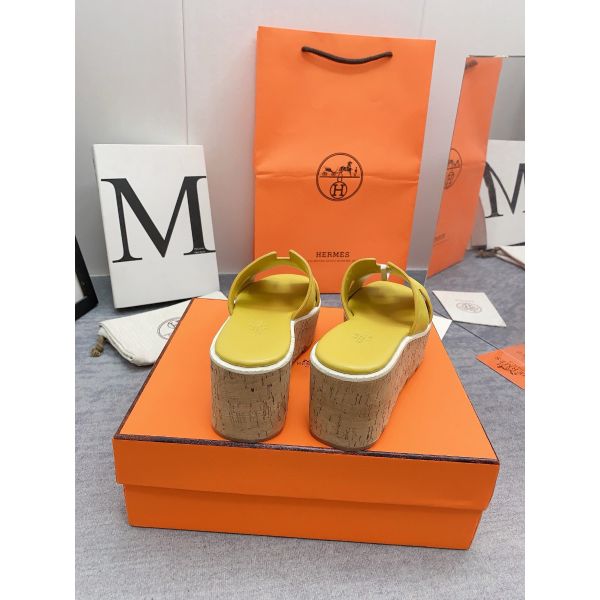 HERM Eze 30 Cork Platform Sandals in Yellow Suede Leather