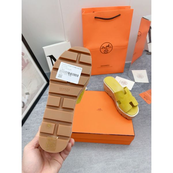 HERM Eze 30 Cork Platform Sandals in Yellow Suede Leather