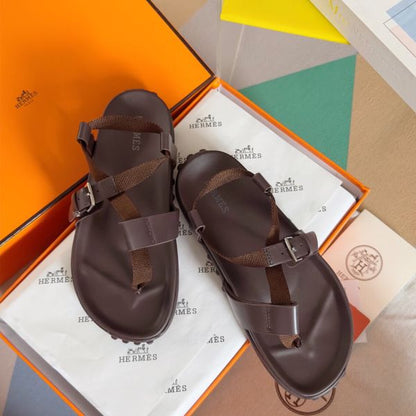 HERM Inboard Sandals in Burgundy Leather and Ribbon