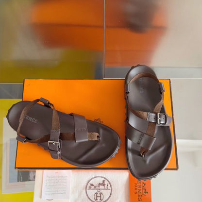 HERM Inboard Sandals in Burgundy Leather and Ribbon