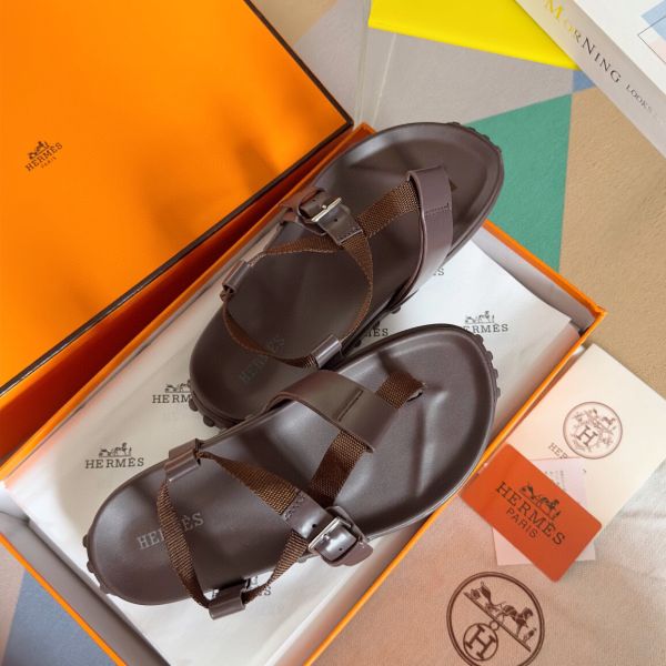 HERM Inboard Sandals in Burgundy Leather and Ribbon