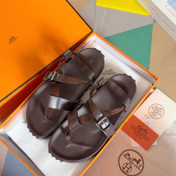 HERM Inboard Sandals in Burgundy Leather and Ribbon