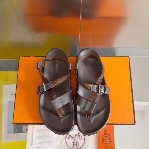 HERM Inboard Sandals in Burgundy Leather and Ribbon