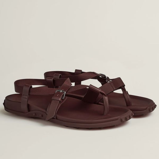 HERM Inboard Sandals in Burgundy Leather and Ribbon