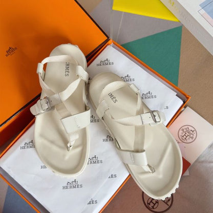 HERM Inboard Sandals in White Leather and Ribbon